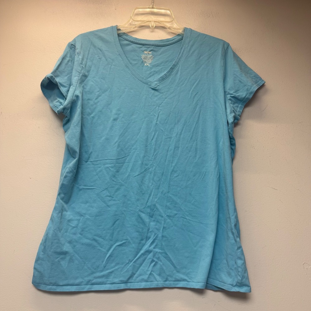 Mossimo V-Neck T-Shirt Women XXL Blue Excellent Short Sleeve Cotton Stretch Tee
